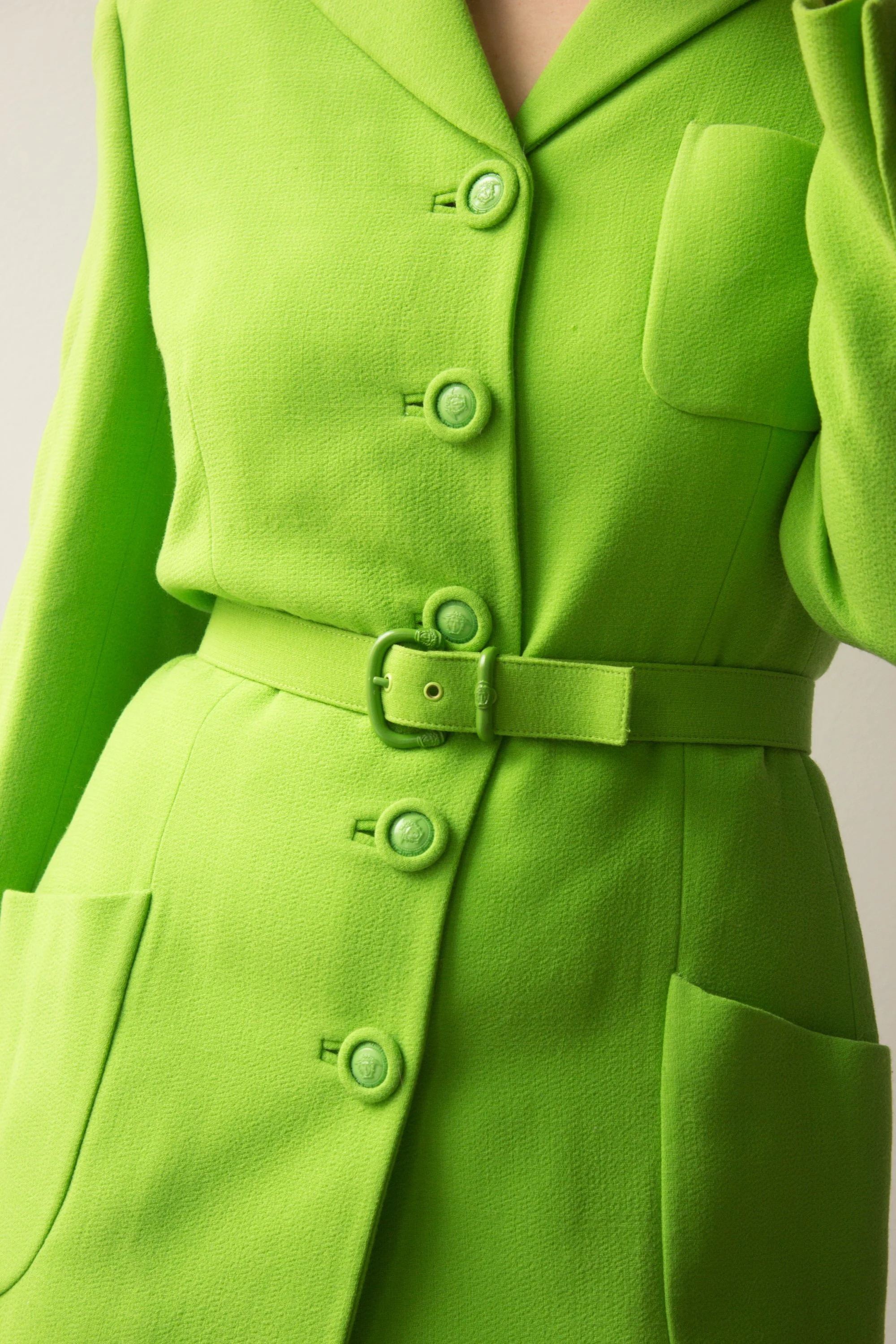 1990s Lime Wool Gianni Versace Belted Jacket — Wayward Collection
